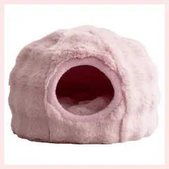 マイクロファイバー生地の2wayドーム型ペットベッド小（カバー手洗い可能なリバーシブルクッション付き／防水加工）「約W43×D43×H35cm」（コード穴有り）／ピンク　※猫,小型犬,キャットハウス,ふわとろ,高級感,こだわり