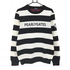 【新品】パーリーゲイツ セーター 白×黒系×レッド 前ボーダー 後ろチェック ウール混 ニット メンズ 6(XL) ゴルフウェア PEARLY GATES