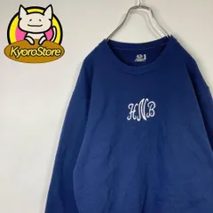 【K007】スウェット ワンポイント刺繍 デザイン◎ 裏毛 紺色 ネイビー 古着