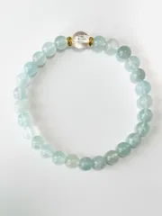 15cm  アクアマリンブレスレット　コミュニケーション　6ミリ　アイリスクォーツ水晶　虹　3月の誕生石