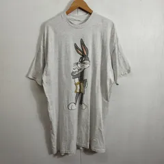 90s LOONEY TUNES ルーニーテューンズ Bugs Bunny バックスバニー プリント Tシャツ シングルステッチ 古着 vintage ウサギ キャラクター 半袖 クルーネック グレー系 オーバーサイズ B603