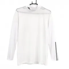 【超美品】アディダス 切替インナーシャツ 白×黒 メッシュ調 ネックロゴ ハイネック メンズ M/M ゴルフウェア adidas