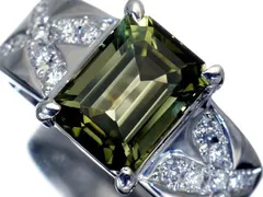 【ジュエリー極】穏やかグリーン！大粒良質天然グリーントルマリン3.50ct＆良質ダイヤ0.28ct 超高級Pt900リング h8198ikr【送料無料】