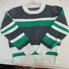 ストライプ パータン ニット グリーン/ブラック/白 80 サイズ 春 秋 62129