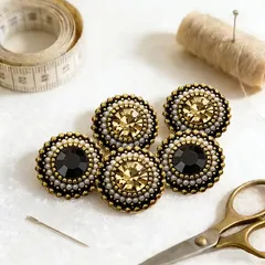 【6個セット】18mm 高品質 メタルボタン 裏足付き ラインストーン ダイヤモンド 装飾 ゴールド ブラック 金属製 飾りボタン 手芸 裁縫 パーツ リメイク アンティーク調 華やか 高級感 6個入 DIY ハンドメイド 素材 レトロ