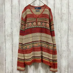 Polo by Ralph Lauren/ニット/LINEN & SILK & COTTON & WOOL /MNBLS WEM3W00120/ネイティブ柄 ポロラルフローレン 麻 シルク 混　M