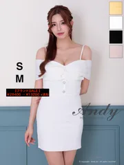 SALE ホワイト  [ON2950-B-2507]【ANDY/アンディ】 半袖/ バストクロス/ オフショル/ ストレッチ/ ビジューボタン/ タイト/ ミニドレス/ キャバドレス/ AngelR/ ローブドフルール
