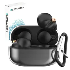 for Sony WF-1000XM4用ケース ソニー ワイヤレス イヤーホン 用 TPUケース 全面保護カバー WF-1000XM4用アクセサリ 落下防止 キズ防止 耐衝撃 装着充電可能 防水 防塵 カラビナ付き(WF-1000XM4，クリア)