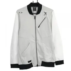 【美品】オークリー ジャケットブルゾン ライトグレー×白 スカルプリント 背面ライン  メンズ L ゴルフウェア Oakley