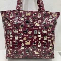 9949　Harrods　ハロッズ　トートバッグ　ハンドバッグ　サブバッグ　　PVC　肩がけ　大容量　レッド系　アニマル　犬柄　猫柄 ファスナー付き　ダグ付き