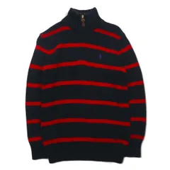Polo by Ralph Lauren 90年代 ハーフジップ コットンニット セーター M ボーダー ブラック レッド