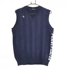 【新品】パーリーゲイツ ニットベスト ネイビー ストライプ調 サイドロゴ Vネック メンズ 4(M) ゴルフウェア PEARLY GATES