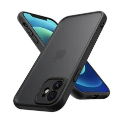 【特価商品】iPhone12 ケース マット 半透明 スマホケース iphone 12 カバー 耐衝撃 指紋防止 ストラップホール付き 米軍MIL規格 黄変防止 6.1インチ 対応 (ブラック iPhone12)