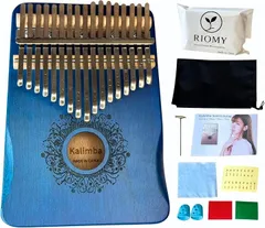 RIOMY カリンバ 17キー 木製 日本語説明書付き 初心者セット 調律済み ワントーン 親指ピアノ 音色 音楽療法 癒し 楽器 ギフト ブ (ブルー)