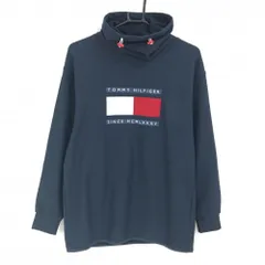 【美品】トミーヒルフィガーゴルフ 長袖ハイネックシャツ ネイビー×白 ロゴ メンズ M ゴルフウェア Tommy Hilfiger Golf