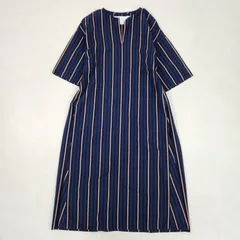 未使用級　極美品　TICCA　ワンピース　ティッカ キーネック ストライプ マキシ丈 洗える ストレッチ性 綿 コットン素材 Fのサムネイル