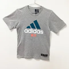 古着　美品　adidas　アディダス　カットソー　スポーツウェア　半袖クルーネックTシャツ　ユニセックス　XSサイズ　混紡　グレー　灰色　ロゴプリント　東京　TOKYO