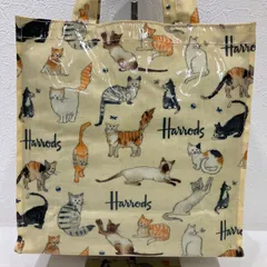 9947 Harrods　ハロッズ　トートバッグ　ハンドバッグ　サブバッグ　　PVC　ミニトート　　アニマル　猫柄