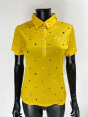 【USED】Callaway キャロウェイ ポリエステル 半袖 ポロシャツ ロゴ刺繍 イエロー 黄 レディース L ゴルフウェア