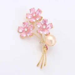 スワロフスキージルコニア花ブローチ淡水真珠桜花ブローチ入学卒業結婚式お誕生日