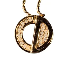 ♪3949 Christian Dior　クリスチャンディオール　CD　ロゴ　ネックレス　ゴールド　丸 中古 美品 ストーン付き