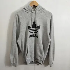 90s adidas アディダス パーカー スウェット フーディー 裏毛 トレフォイル ロゴ プリント 長袖 古着 VINTAGE M グレー系 B611