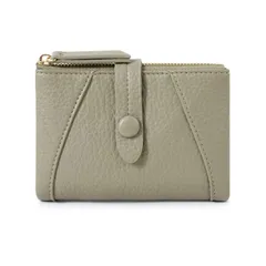 二つ折り財布 レディース くすみグリーン バイカラー 大容量 カード10枚収納 小銭入れ2層 軽量 85g PUレザー ミニ財布 豆財布 サイフ ウォレット おしゃれ かわいい コンパクト ギフト プレゼント【新品未使用】