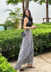 レオパード ウエスト後ろゴム ロング丈スカート 新品