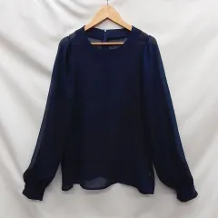 JUNOAH ジュノア バルーンスリーブシアーブラウス ネイビー M ○□