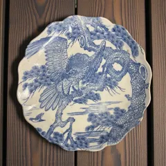 時代物 古伊万里 染付 絵皿 鷹 松 丸皿 取り皿 飾り皿 和食器 陶器 骨董品 アンティーク