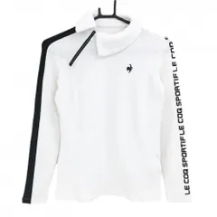 【美品】ルコックゴルフ 襟付き長袖シャツ 白×黒 襟ボア 袖ライン 裏微起毛 レディース M ゴルフウェア le coq sportif