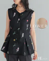色とりどりの花を咲かせました。フラワープリントベスト/ベスト ジレ タック 花柄 レディース トップス 体型カバー フレア スタイルアップ オフィス レイヤード メール便でお送りします。