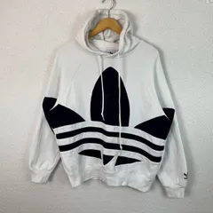 adidas originals アディダスオリジナルス スウェット パーカー デカロゴ ホワイト Lサイズ メンズ 古着 ストリート スポーツMIX