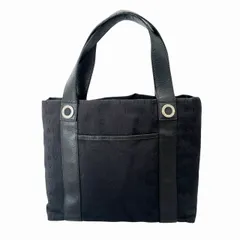 ブルガリ BVLGARI ロゴマニア 総柄 レザー キャンバス トート ハンド バッグ 黒 ブラック ブランド古着ベクトル 中古●▲260219