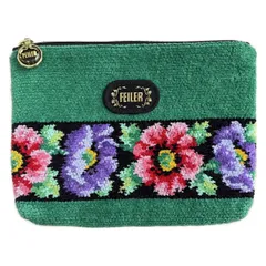 FEILER(フェイラー) ポーチ新品同様  - グリーン×ピンク×マルチ フラワー(花)