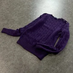 RALPH LAUREN ラルフローレン ケーブルニット セーター チェーン  クルーネック カシミヤ混 パープル 紫 短丈 ワンポイント刺繍 レディース