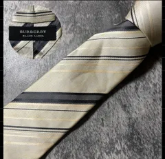BURBERRY BLACK LABEL バーバリー ブラックレーベル ホワイト ストライプ シルク ネクタイ[MSE221]