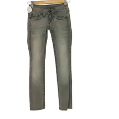 トゥルーレリジョン TRUE RELIGION USA製 ブラックデニム ウォッシュドスキニー レディース  23