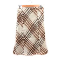 クミキョク 組曲 KUMIKYOKU 台形スカート フレア ミモレ ロング チェック ウール 2 茶 ブラウン 白 アイボリー /MS