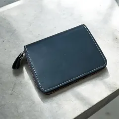 本革 メンズ コンパクト財布 二つ折り ラウンドファスナー 小銭入れ　ブラック