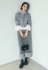 SET】パフスリーブランダムパールニット 黒+バックリボンボックス