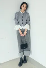 裾ロールアップ切替ナローデニムスカート グレー｜高見え きれいめ ESICA系