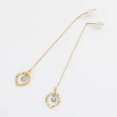 透かしフレイムデザイン チェーンピアス ゴールドピアス K18WG 約0.55g(左右合計) 18金 ゴールド ホワイトゴールド アメリカン ロングチェーン ピアス