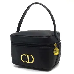 クリスチャンディオール Christian Dior CDロゴ レザー バニティ ハンドバッグ ブラック 黒 ☆AA★