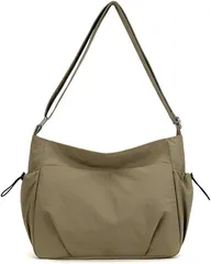 ａｄｚｕ ショルダーバッグ レディース 斜めがけ 撥水 ナイロン 軽量 大容量 多ポケット ボディバッグ 無地 (カーキ)