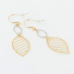 透かしリーフデザイン K18/WG フックピアス ：約0.8g（左右合計） K18金