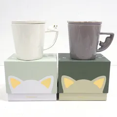 【小牧店】Francfranc　フランフラン　キャット フィギュア マグ　ホワイト　グレー　2個セット 【I426-4512】