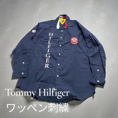 90s 00s Vintage TOMMY HILFIGER トミーヒルフィガー 長袖シャツ ワッペン刺繍 ヴィンテージ ネイビー 紺 メンズ M