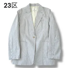 23区 テーラード ジャケット サッカー ストライプ 大きいサイズ アウター 2023SS 洗える ブルー 40 L  ニジュウサンク 6F051