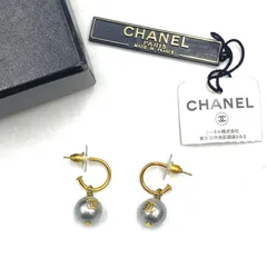 CHANEL シャネル　ピアス　両耳　ココマーク　パール　ゴールド　スイング　グレー